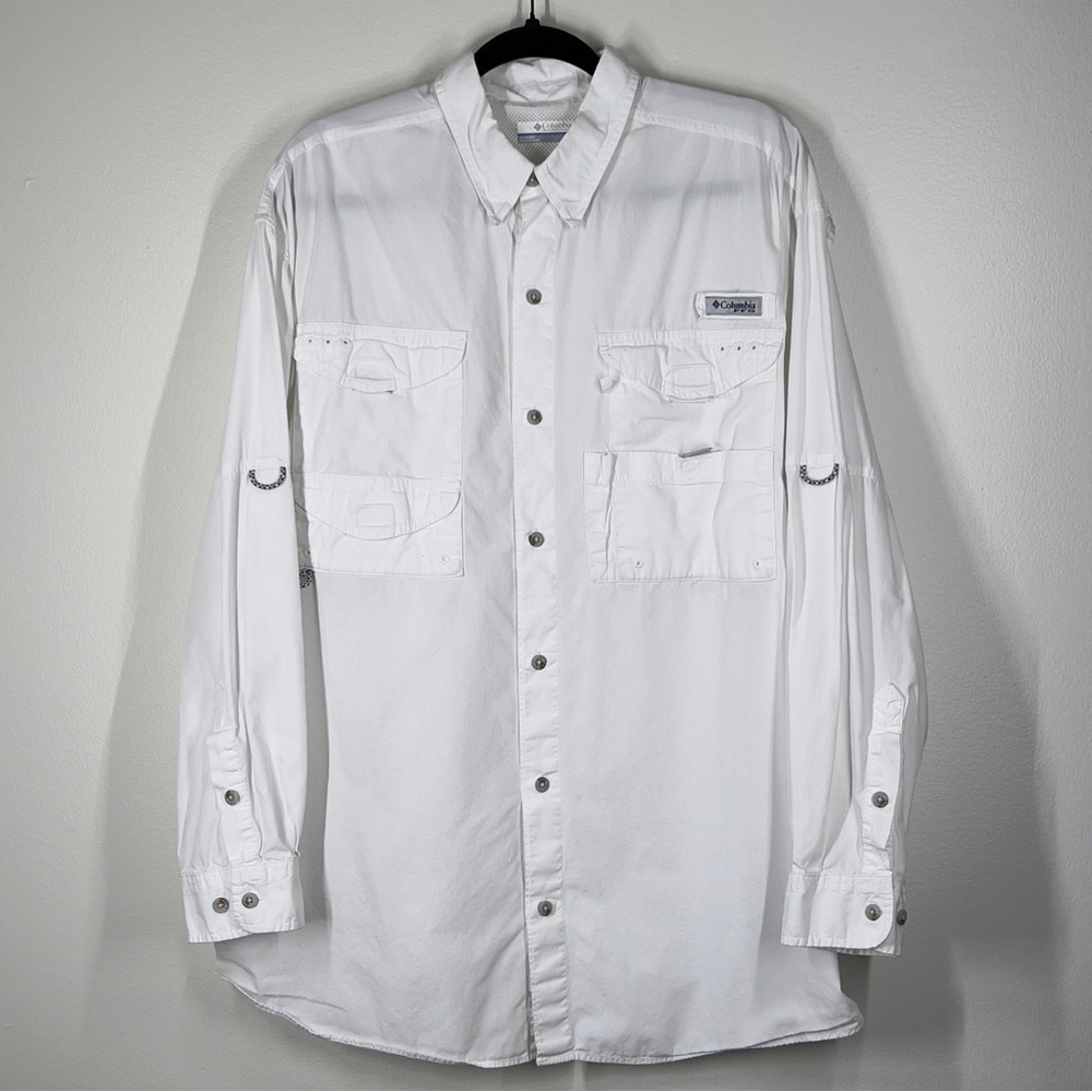COLUMBIA men’s size L White Performance Fishing Gear Button Up